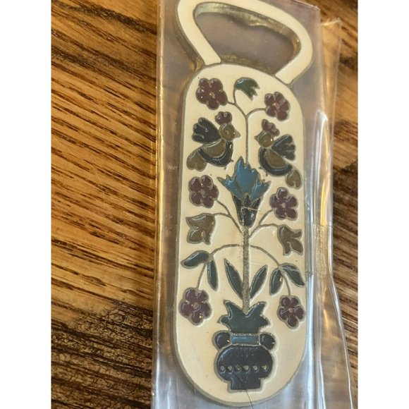 Vintage Cloisonné Enamel and Bronze Bottle Opener MCM Kitch Bar bird floral new - Picture 4 of 10